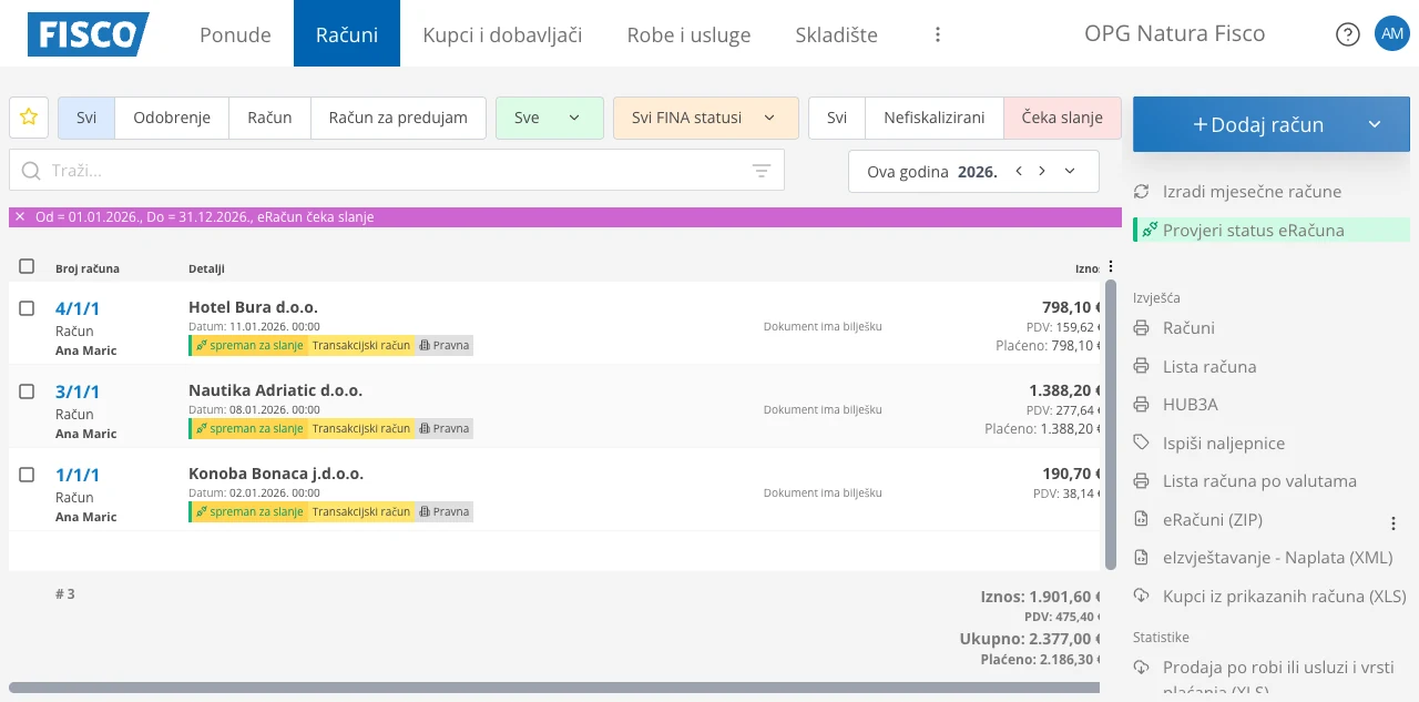 Pregled eRačuna u FISCO-u